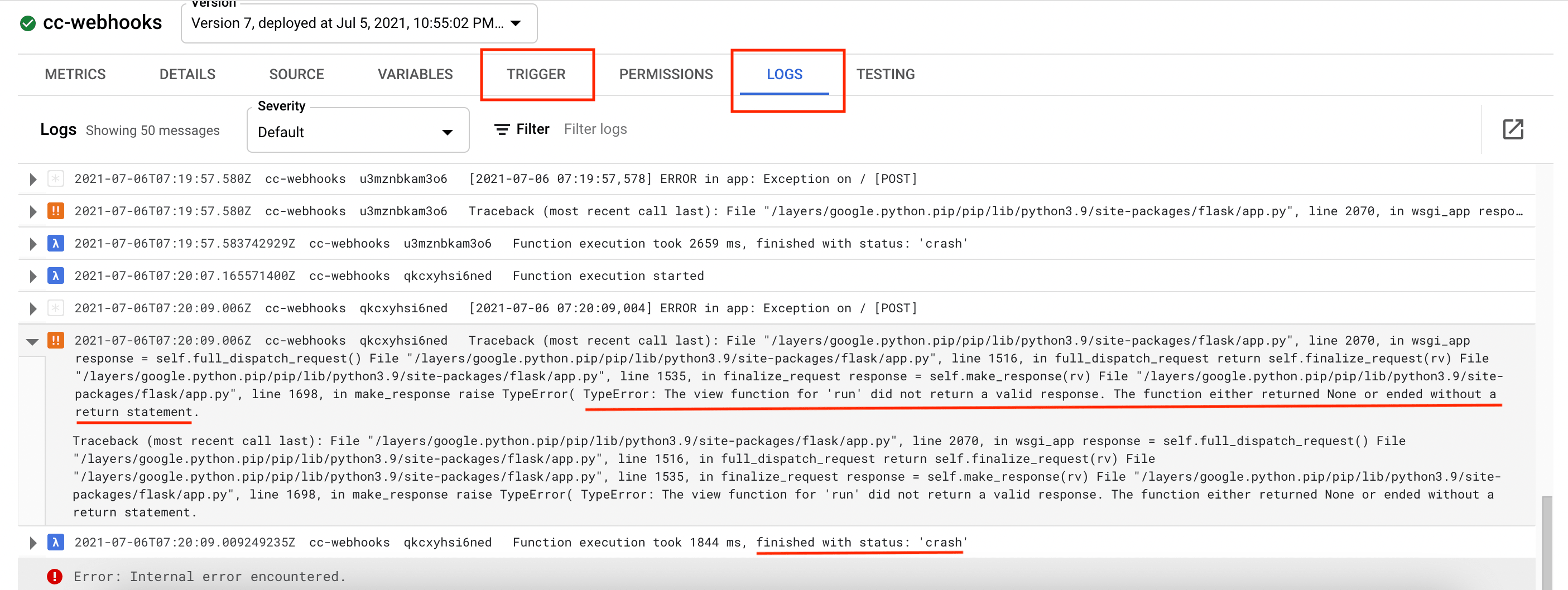 GCP logging and url